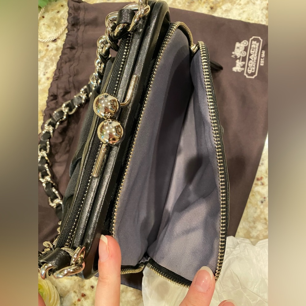 Chanel like 🌟 COACH Black Parker Kiss Lock Jacquard w/Leather Trim Shoulder Bag - Picture 9 of 12
